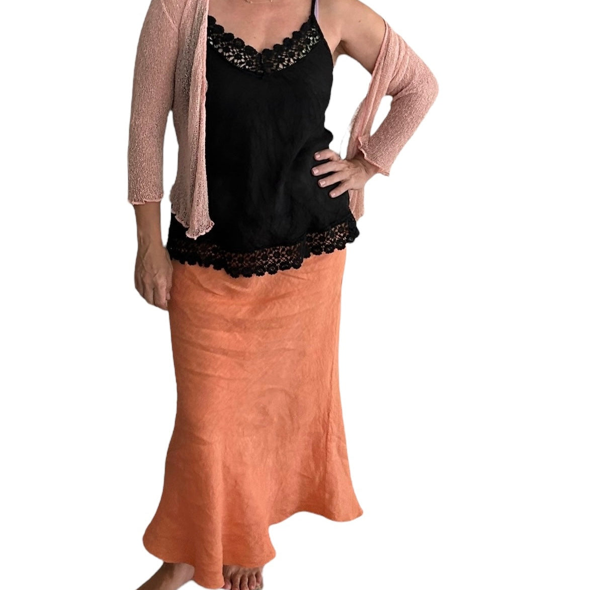 Apricot linen maxi skirt