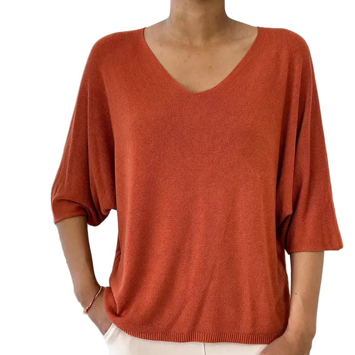 Fine knit 3/4 bat sleeve sweater