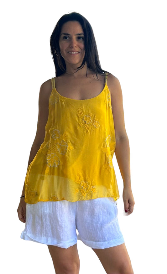 Melania embroidered silk tank top