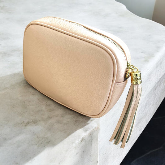 Bianca leather camera style crossbody bag - Blush Pink