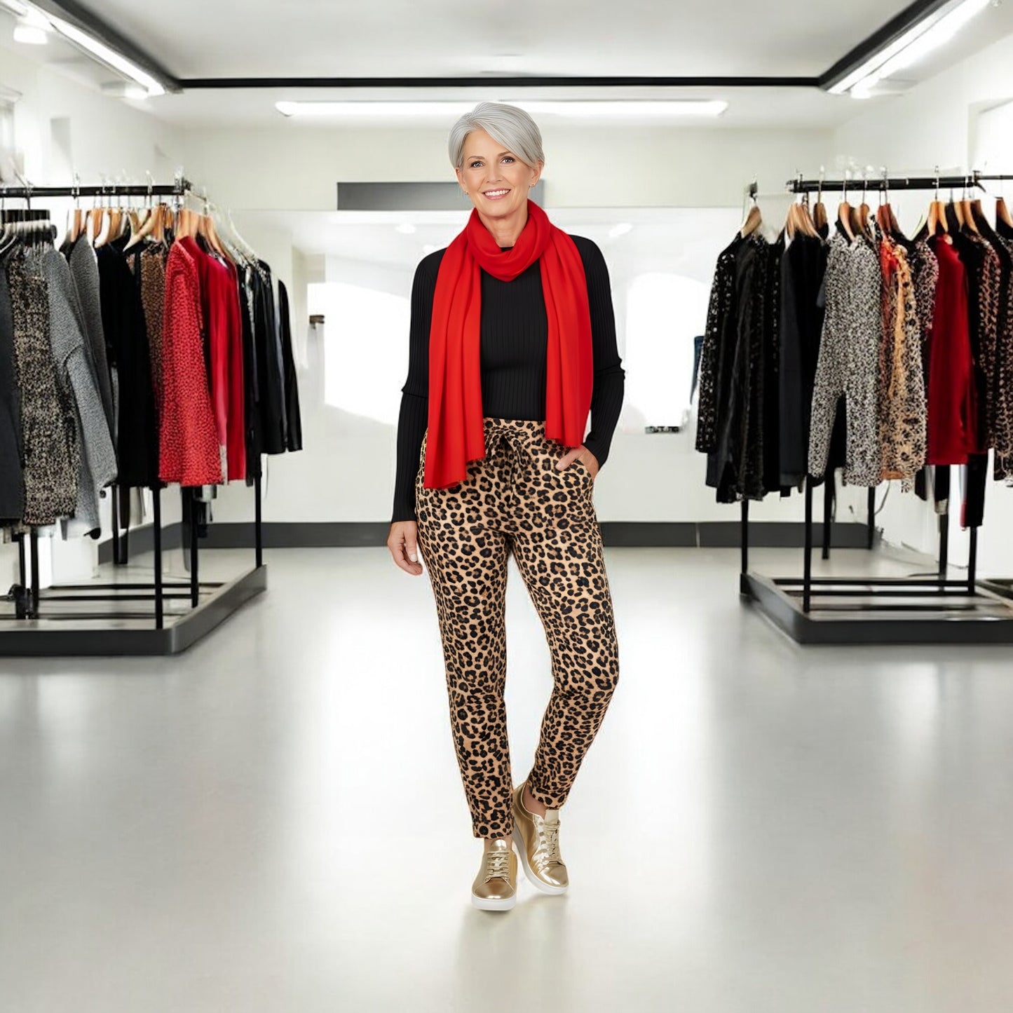 Chic Leopard Print Italian Magic Pants