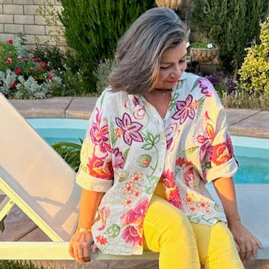 Floral linen blouse