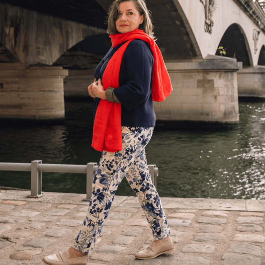 Floral Fusion Italian Magic Pants Women's Floral Italian Stretch Pants Wide Leg One Size 4-12 One Size Fits US Sizes 4 to 12 / Blue / Beige