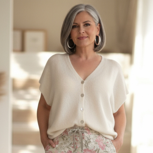 Button Front Alpaca V-Neck Sweater