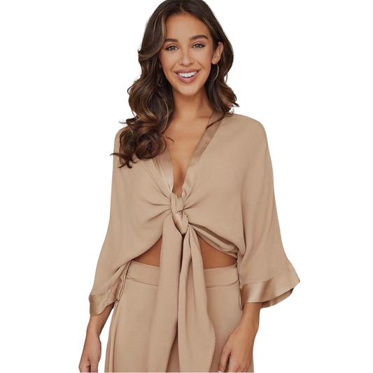 3/4 Sleeve Drapy Tie Top