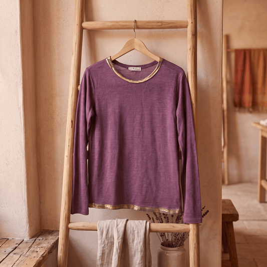Francesca scoop neck top Francesca Sweater Top - Burgundy Round Neck with Golden Trim