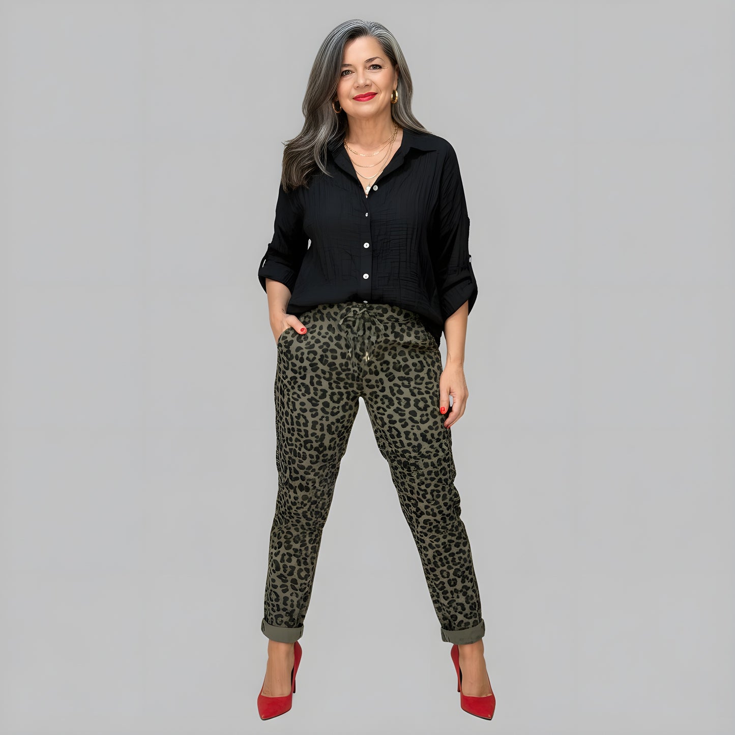 Chic Leopard Print Italian Magic Pants