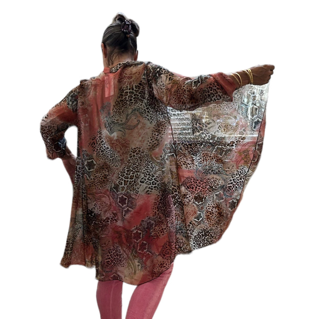 Long silk paisley print cardigan