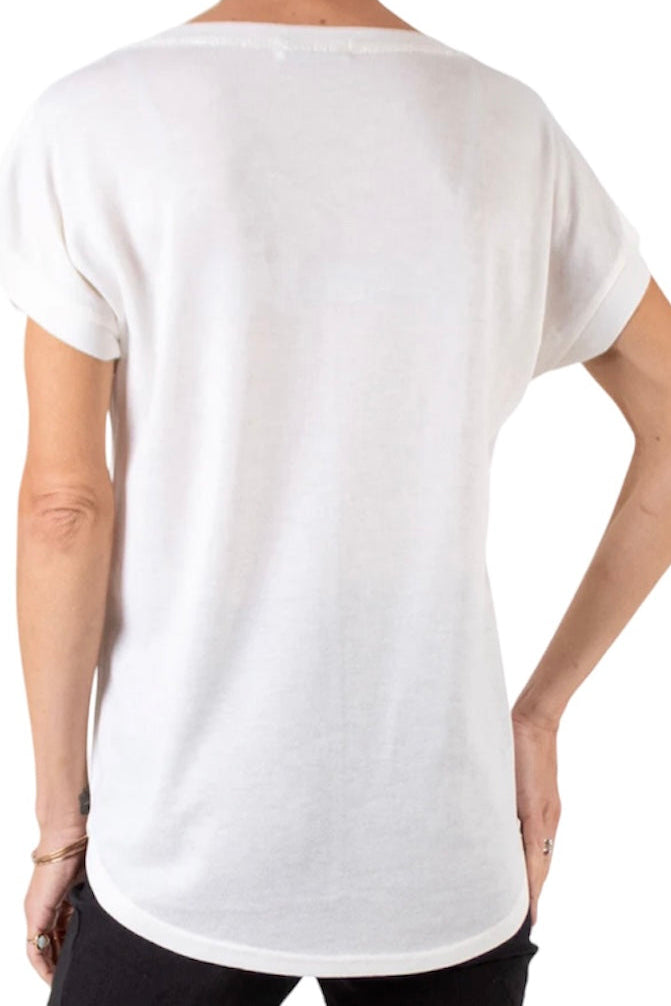 Two tone V neck t-shirt with faux pocket