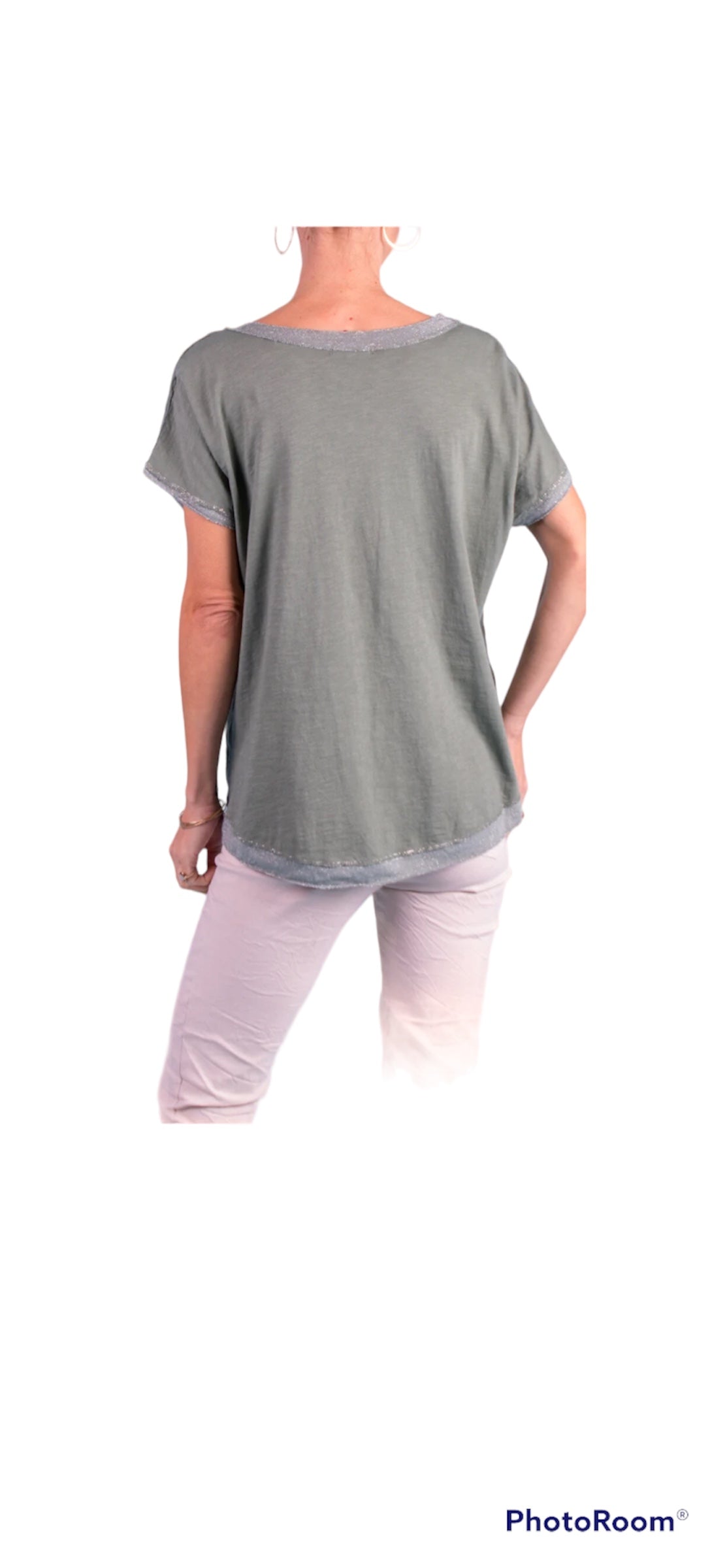 Shimmery scoop neck linen top
