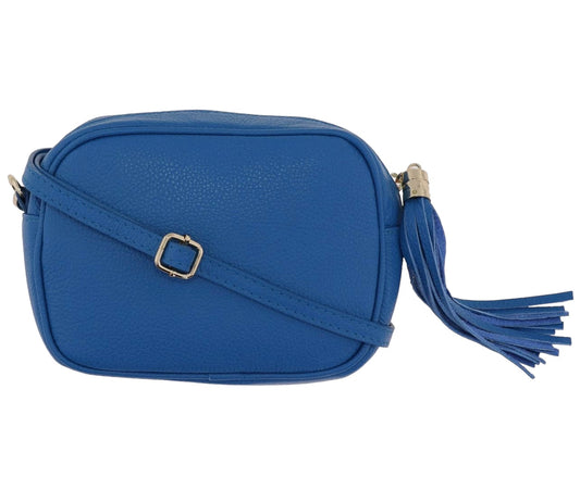 Bianca Azzure blue leather camera bag crossbody