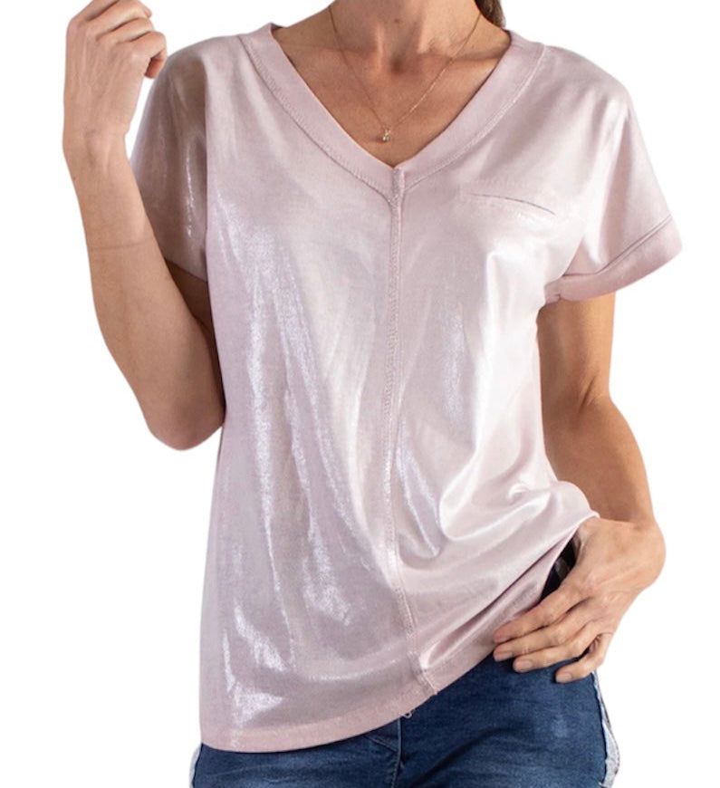 Two tone V neck t-shirt with faux pocket