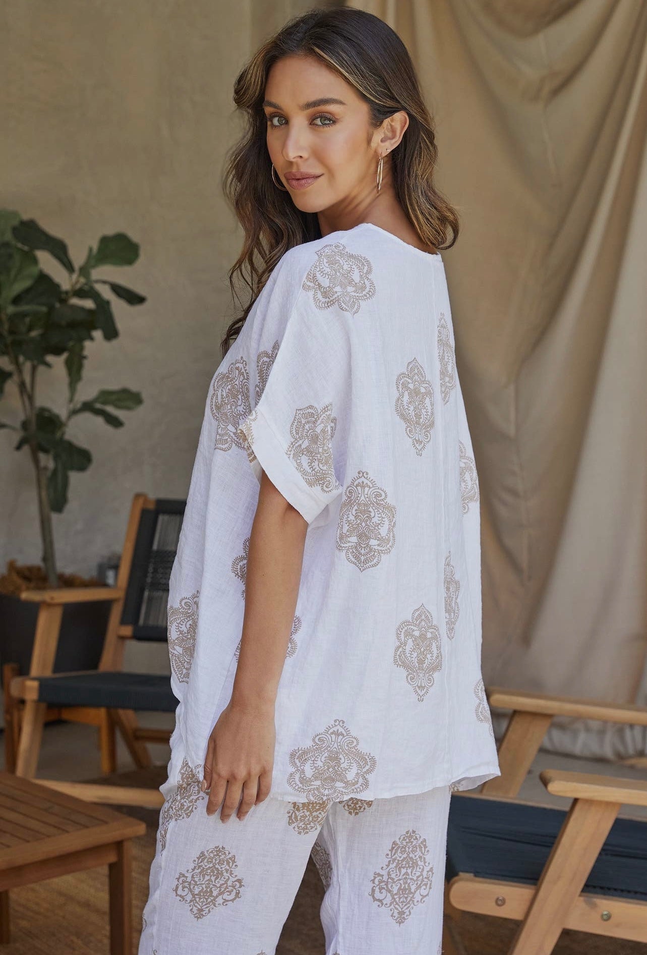Mandala print linen shirt