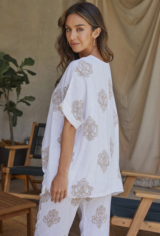 Mandala print linen shirt