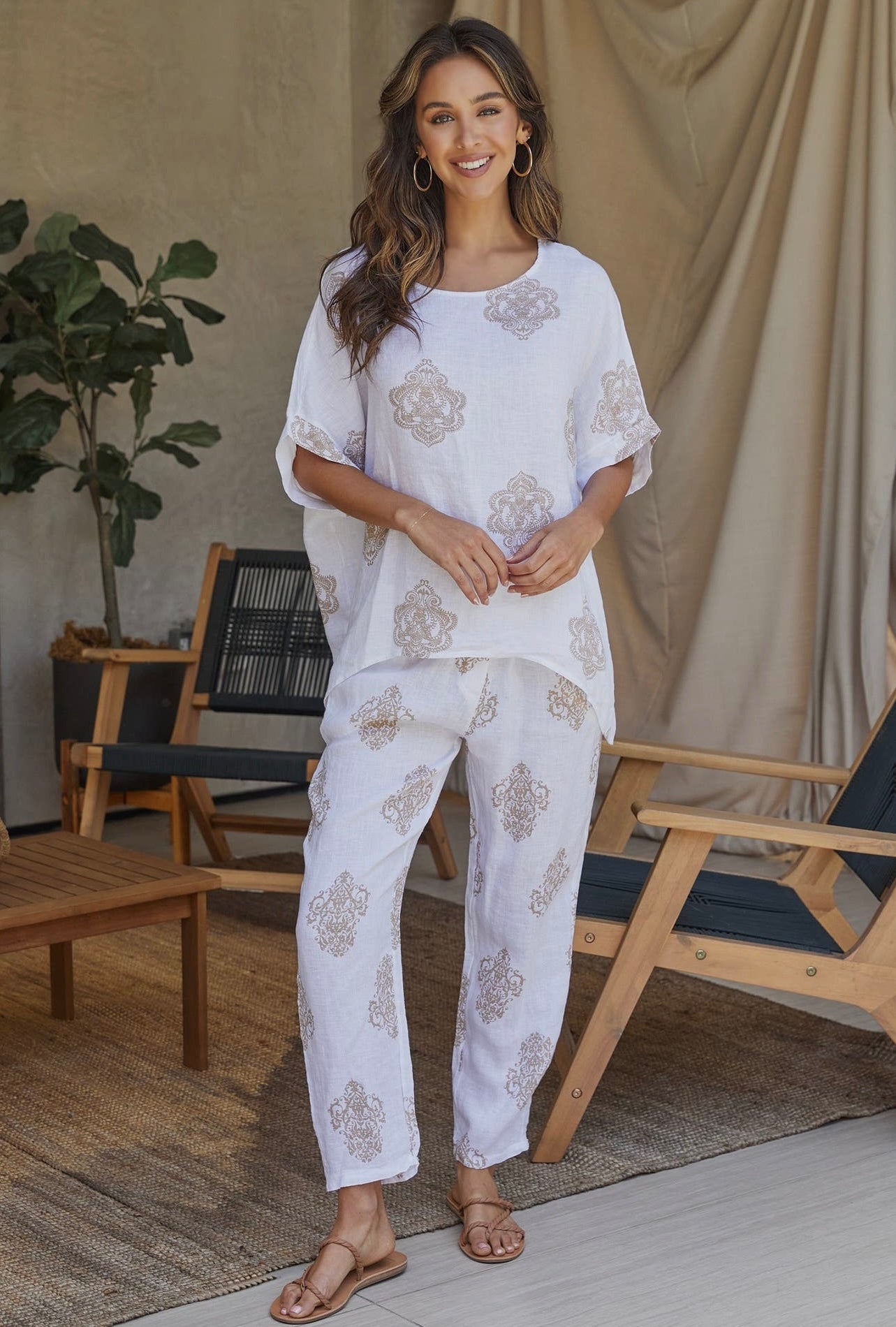 Mandala print linen shirt
