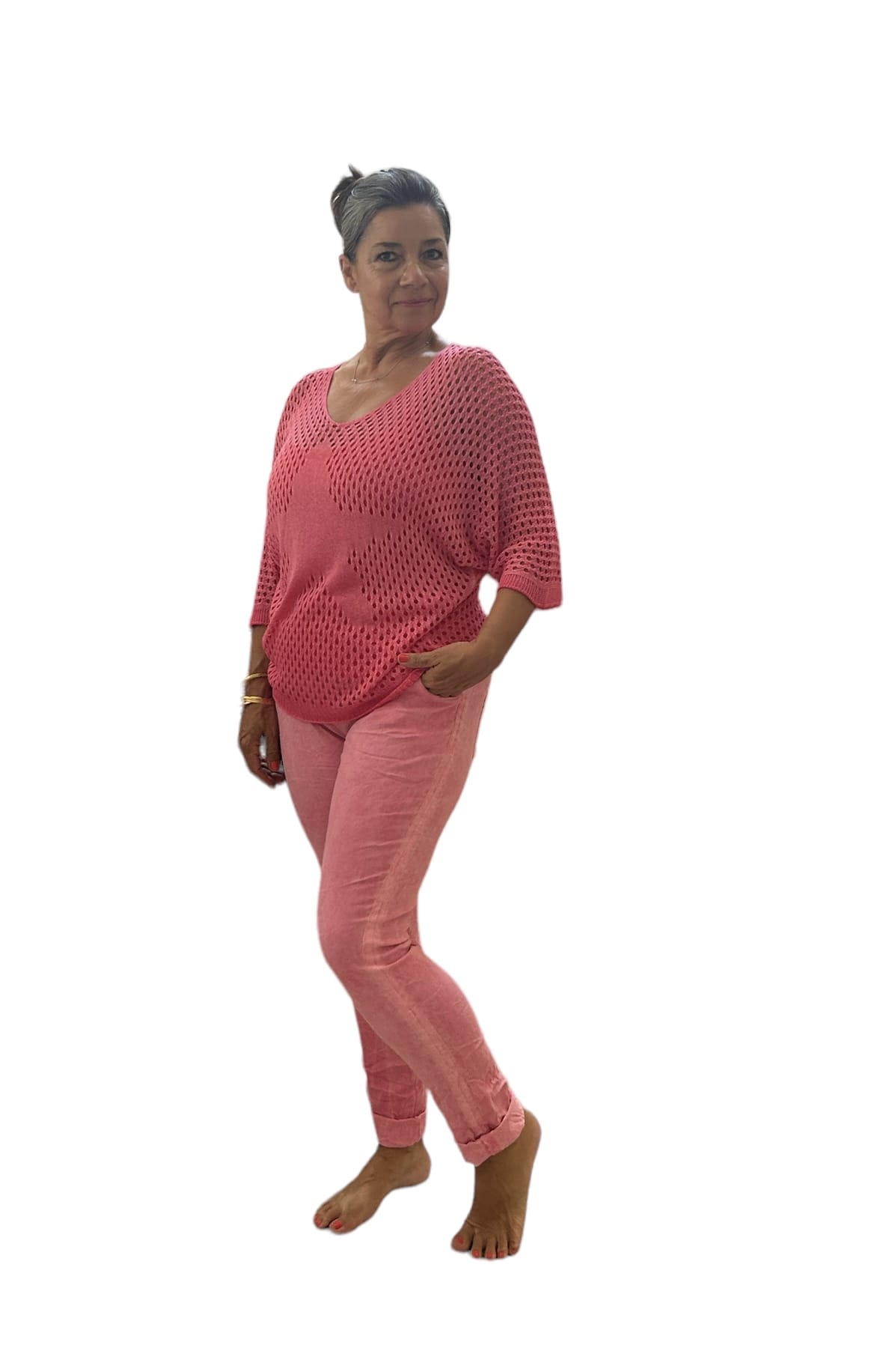 Star knit mesh sweater Star Knit Mesh Sweater with Batwing Sleeves