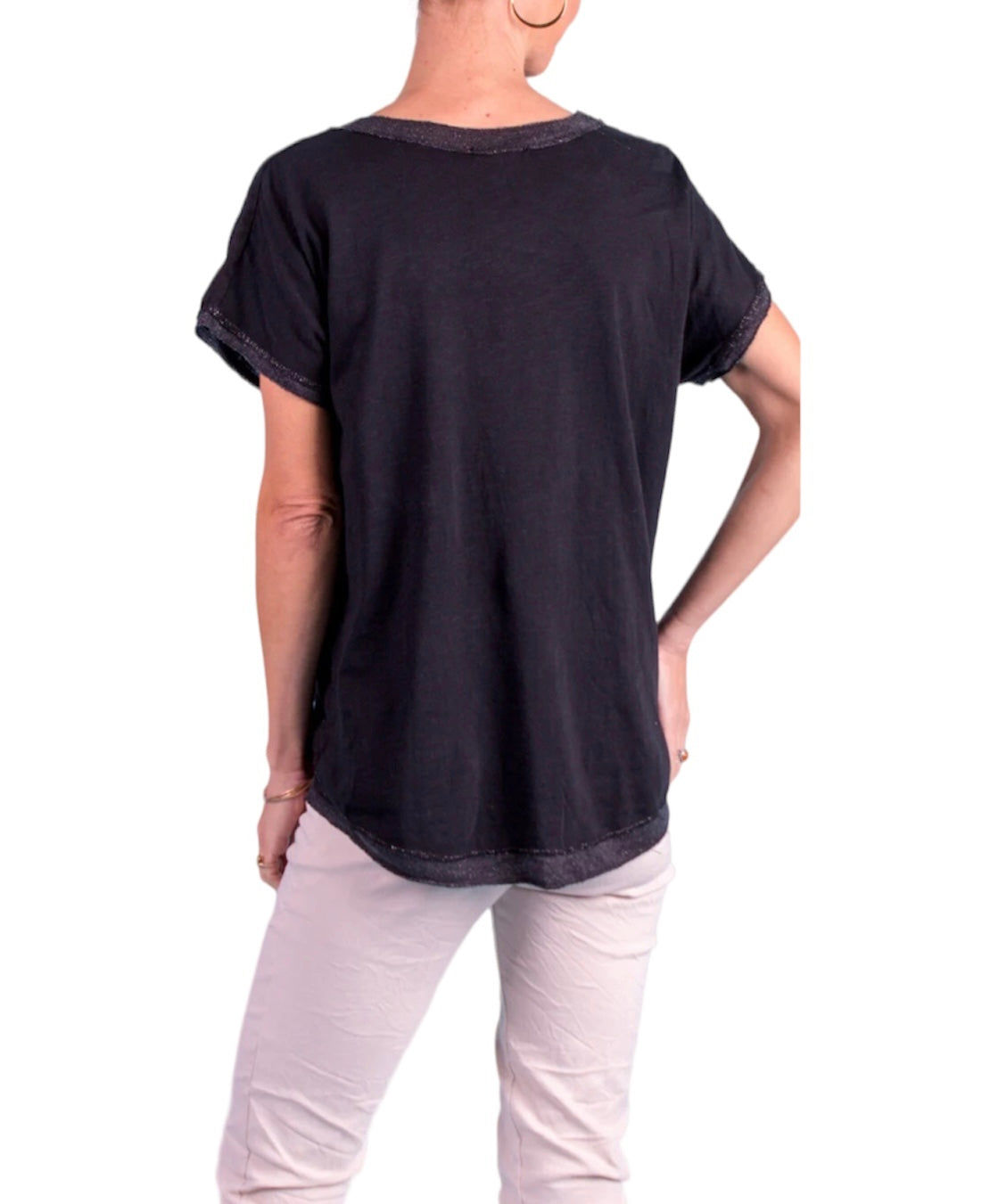 Shimmery scoop neck linen top