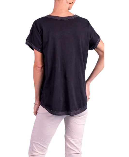 Shimmery scoop neck linen top