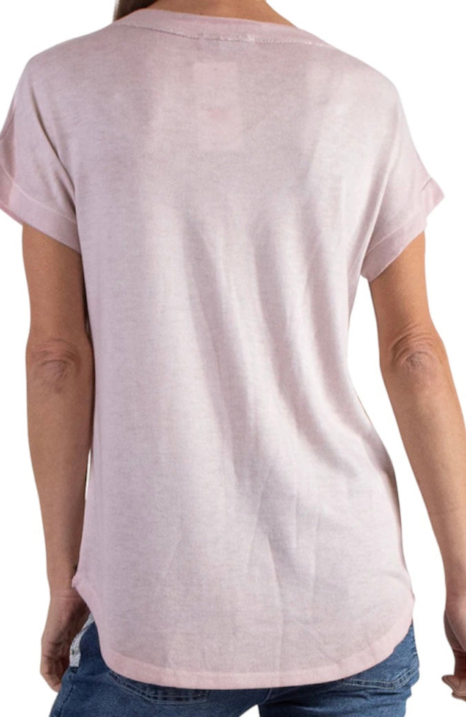 Two tone V neck t-shirt with faux pocket