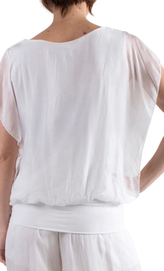 V-Neck flutter sleeve silk top