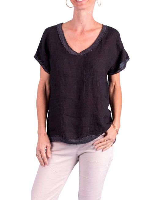 Shimmery scoop neck linen top