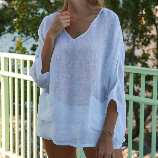 Sheer (gauze) linen V top