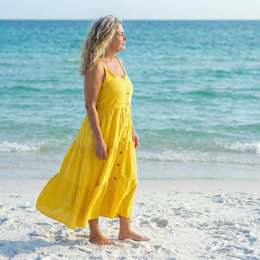 Viviana Tiered Yellow Linen Dress Viviana Tiered Yellow Linen Dress