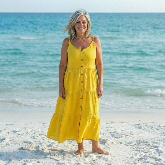 Viviana Tiered Yellow Linen Dress Viviana Tiered Yellow Linen Dress