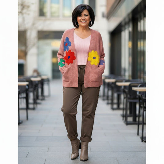 Floral Applique Open Cardigan Floral Applique Open Cardigan