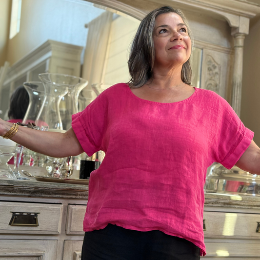 Plain Short Sleeved Linen Top