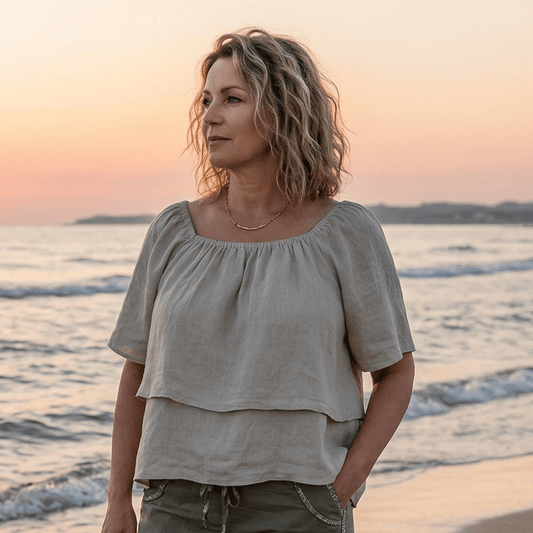 Flowy Off The Shoulder Linen Top Flowy Off The Shoulder Linen Top