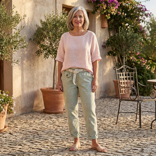 Softly Floral - Tulip Cut Italian Magic Pants Softly Floral - Tulip Cut Italian Magic Pants
