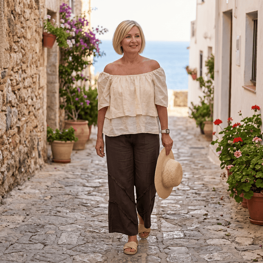 Flowy Off The Shoulder Linen Top Flowy Off The Shoulder Linen Top