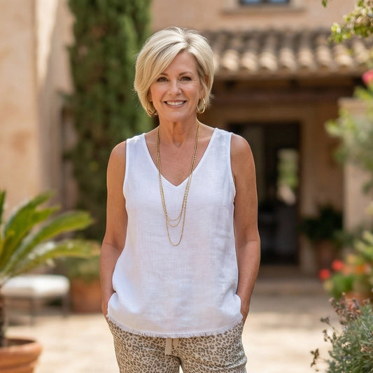 Raw Edge Linen V-Neck Top