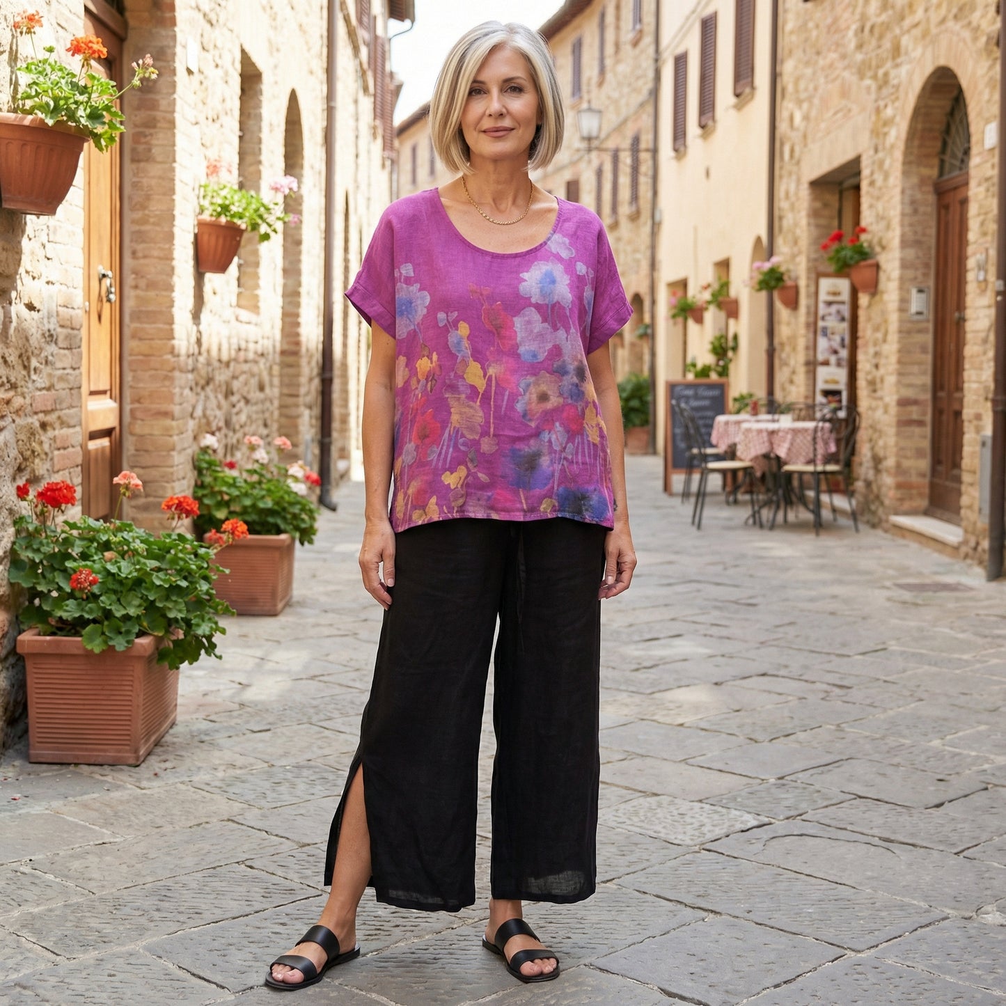 Flo Linen Capri Pants With A Side Slit *BEST SELLER*