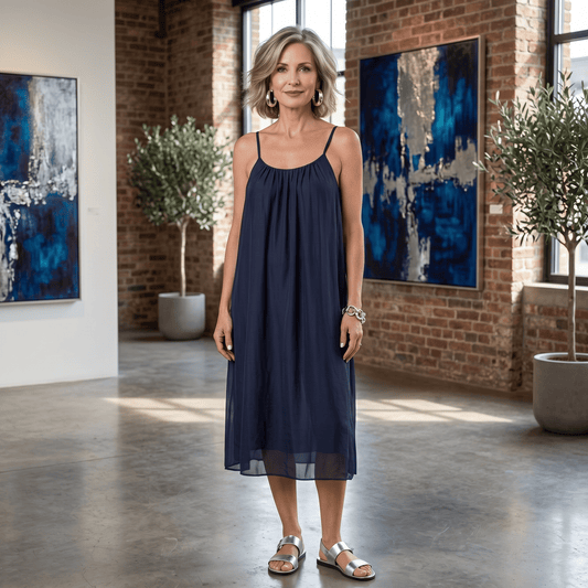 Navy Blue Twilight Silk Dress Navy Blue Twilight Silk Dress