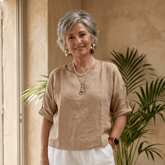 Elisa linen top Elisa Linen Top with Boat Neck and 3/4 Sleeves