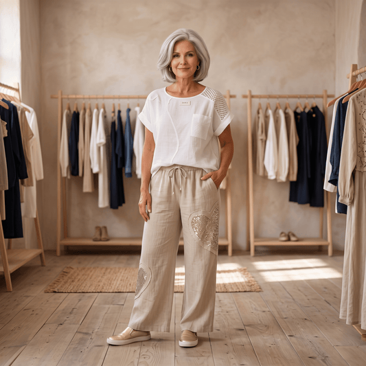 Amore Wide Leg Linen Pants Women's Wide Leg Italian Linen Pants Comfortable Summer One Size