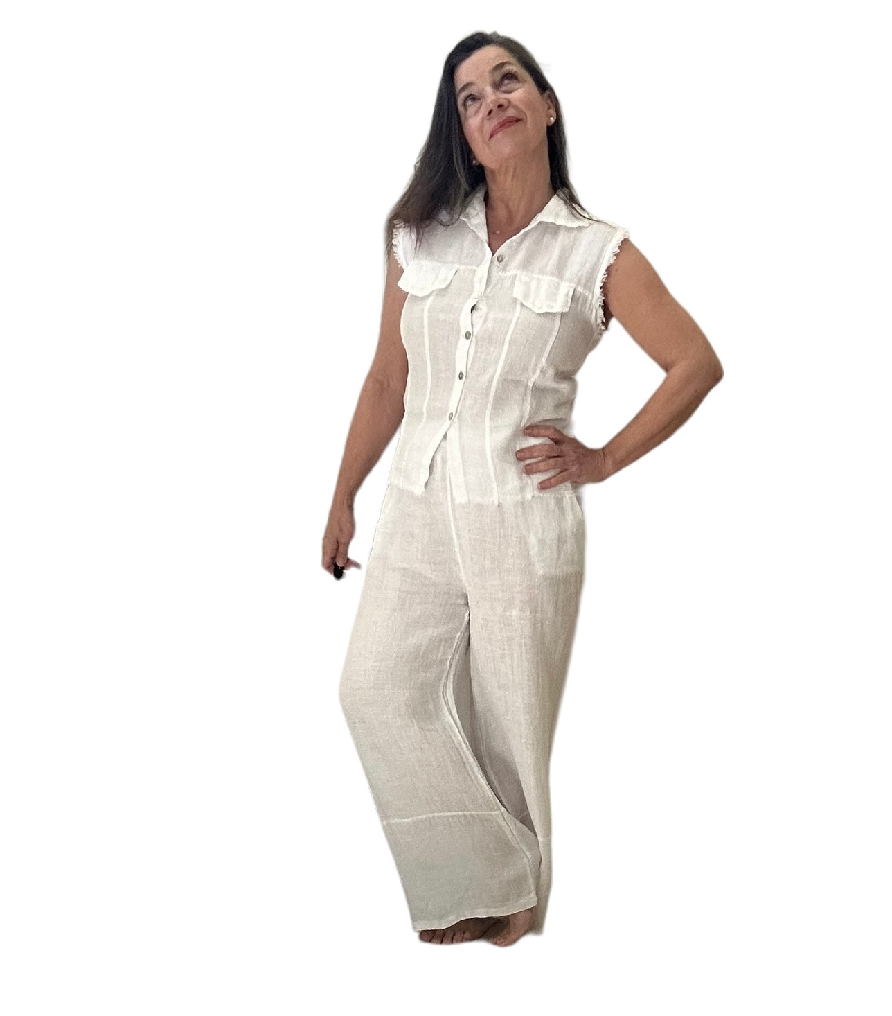 Antonia white linen waistcoat style top