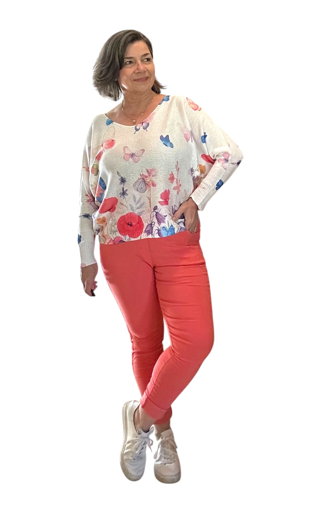 Spring blooms & butterflies lightweight knit top