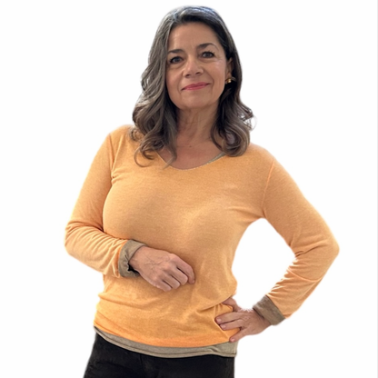 Soft long sleeved top with metallic trim