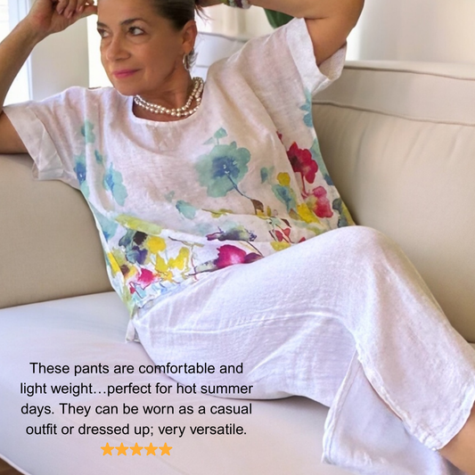 Flo linen capri pants with a side slit *BEST SELLER*