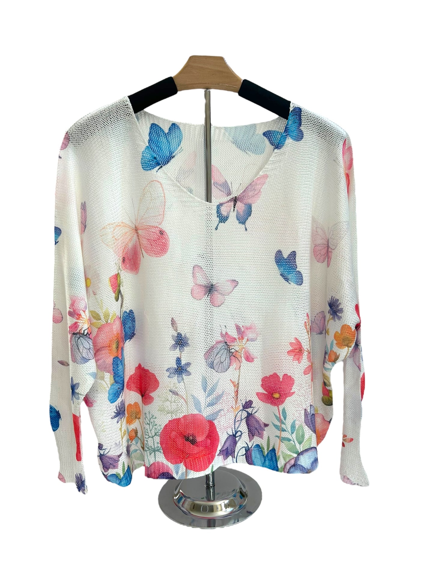 Spring blooms & butterflies lightweight knit top