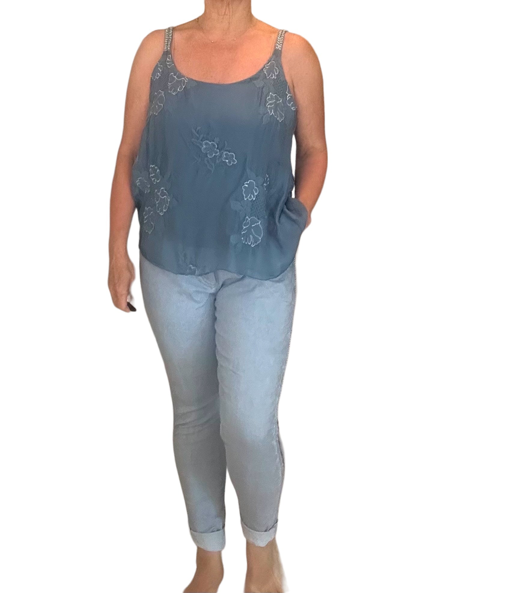 Melania embroidered silk tank top
