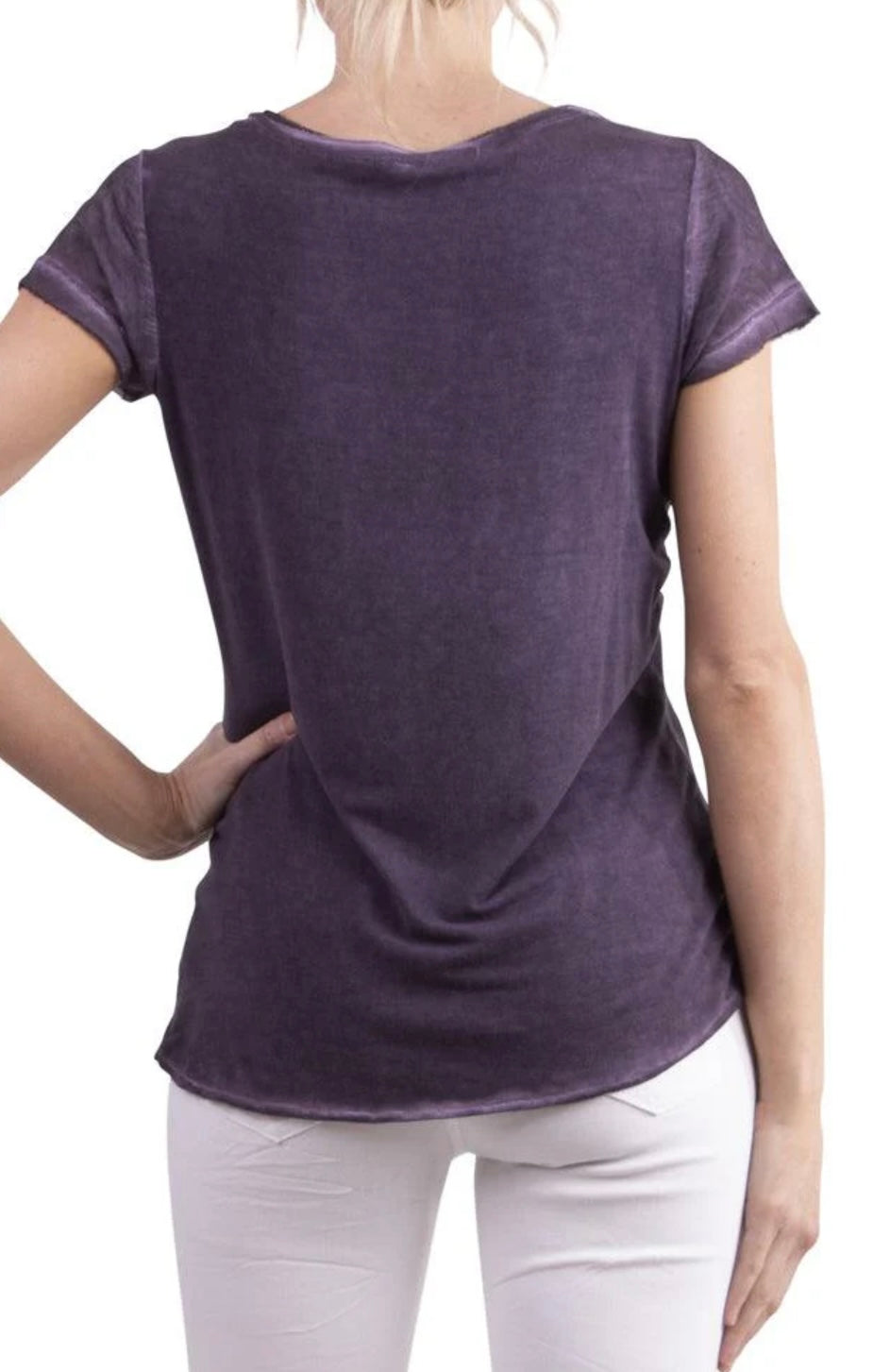 Bella Vita purple raw edge v neck t-shirt