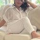 Bianco argento studded Italian magic pants