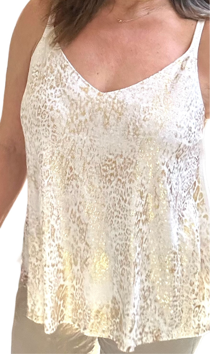 Gold leopard print knit swing tank top