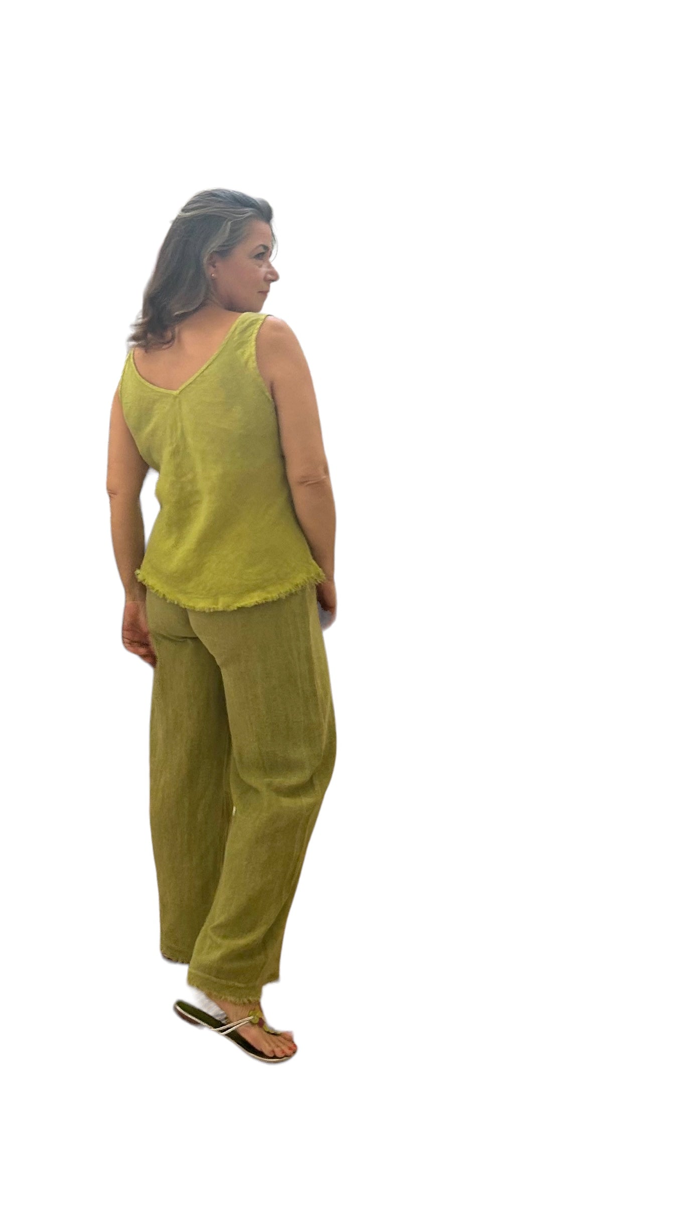 Mila pistachio linen V-neck top