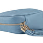 Sky blue Bianca leather tassel crossbody camera bag