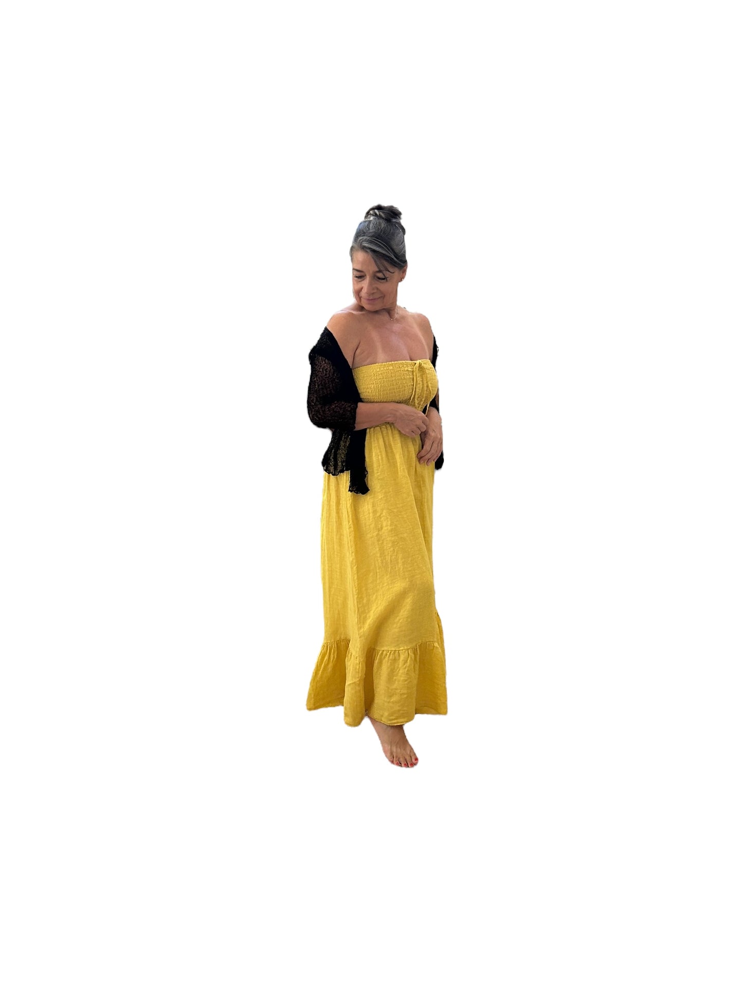 Angela yellow maxi linen dress